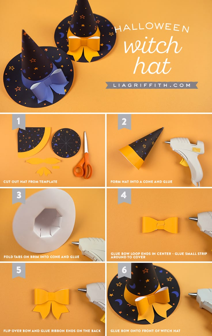 Printable Halloween Party Hats with Printable Paper Witch Hat Template