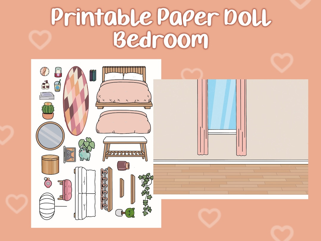 Printable Paper Doll Bedroom, Toca Boca Bedroom, Quiet Book for Printable Paper Doll House Bedroom