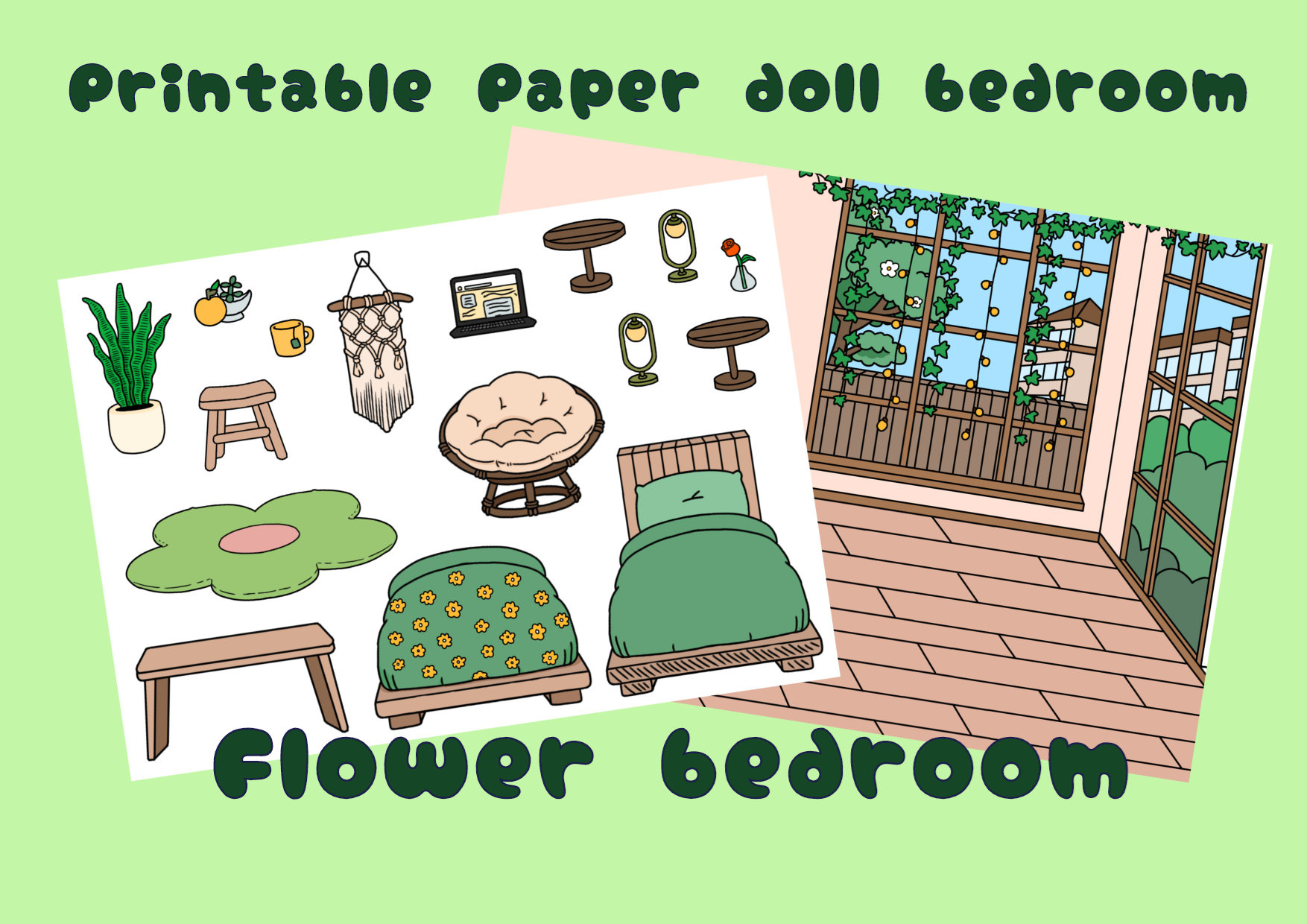 Printable Paper Doll Bedroom / Toca Boca Flower Bedroom / Quiet regarding Printable Paper Doll House Bedroom