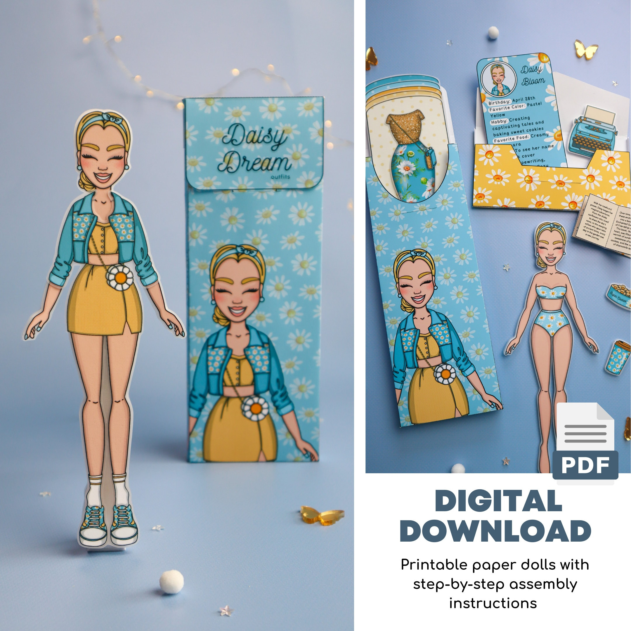 Printable Paper Dolls Dress Up Kit, Floral Daisy Outfits, Diy throughout Printable Paper Dolls Katemade