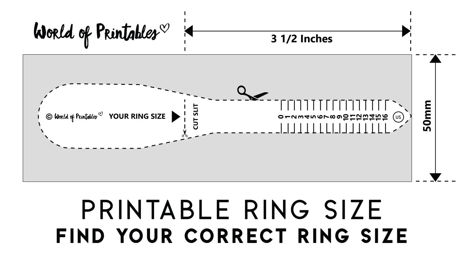 Printable Ring Size Chart - Find Your Ring Size Easy - World Of for Printable Paper Strip Ring Sizer