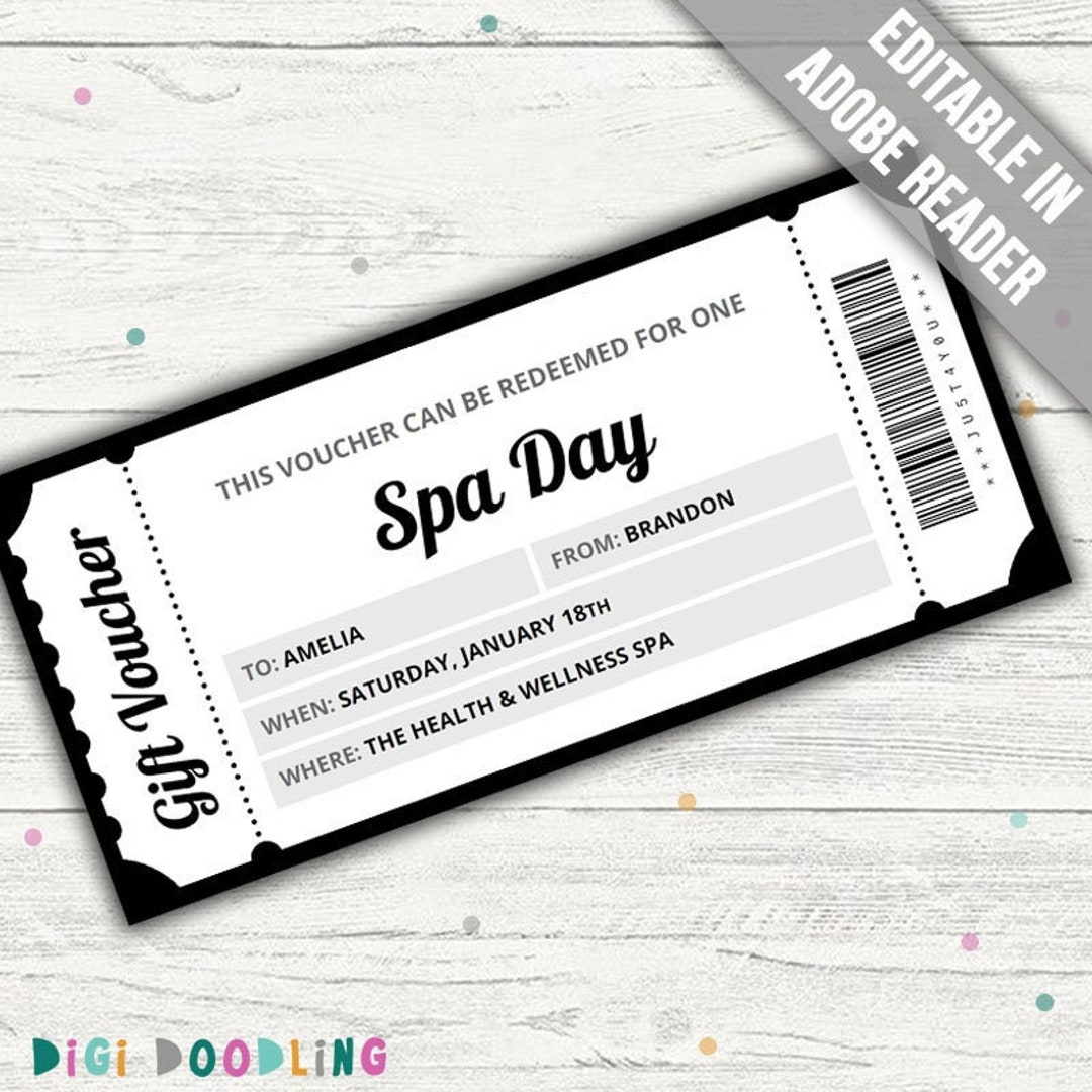 Printable Spa Day Gift Voucher Template: Editable Pdf - Etsy New in Spa Day Printable Paper