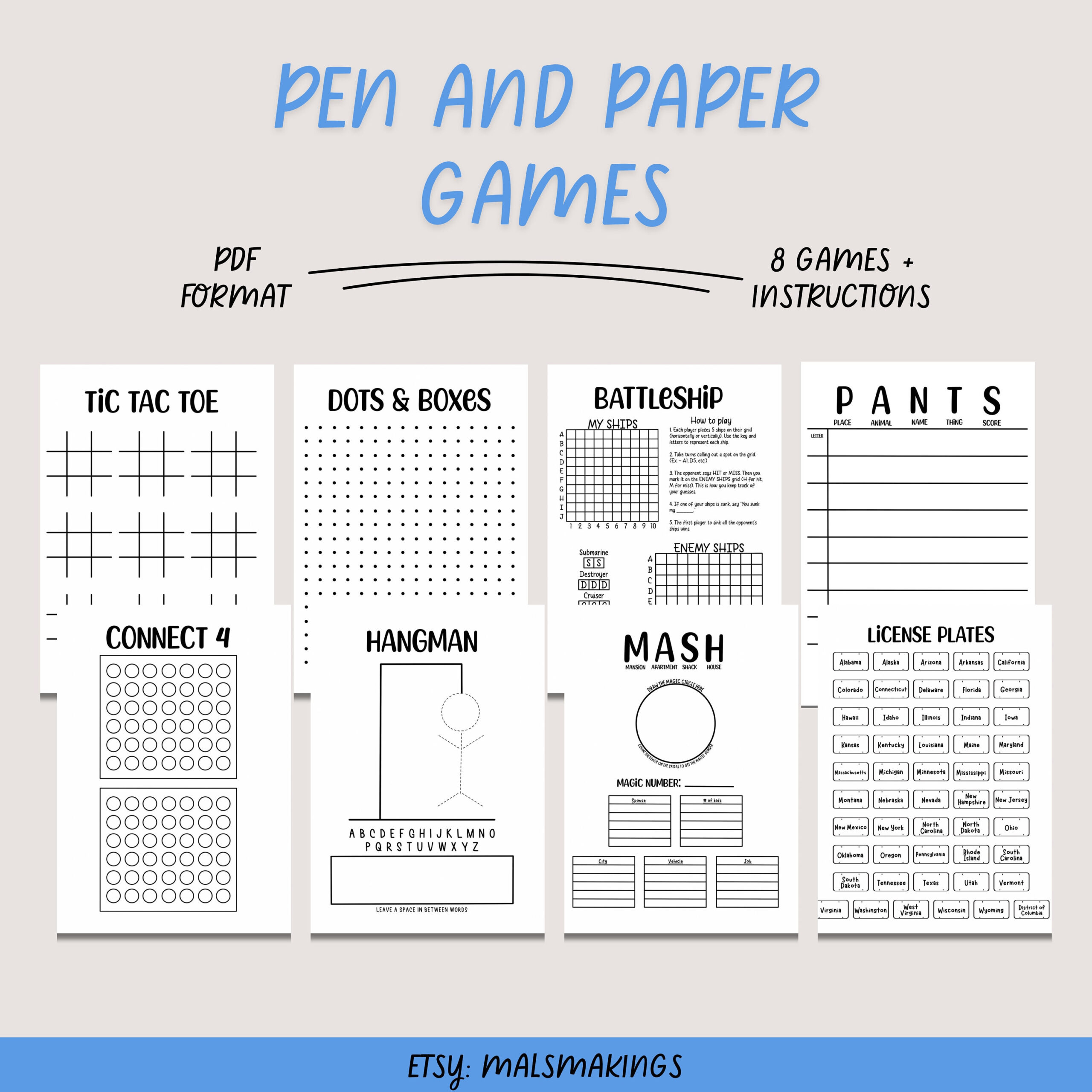 Printable Travel Games | Pen And Paper Games | Road Trip Games - Etsy intended for Fun Printable Paper Games