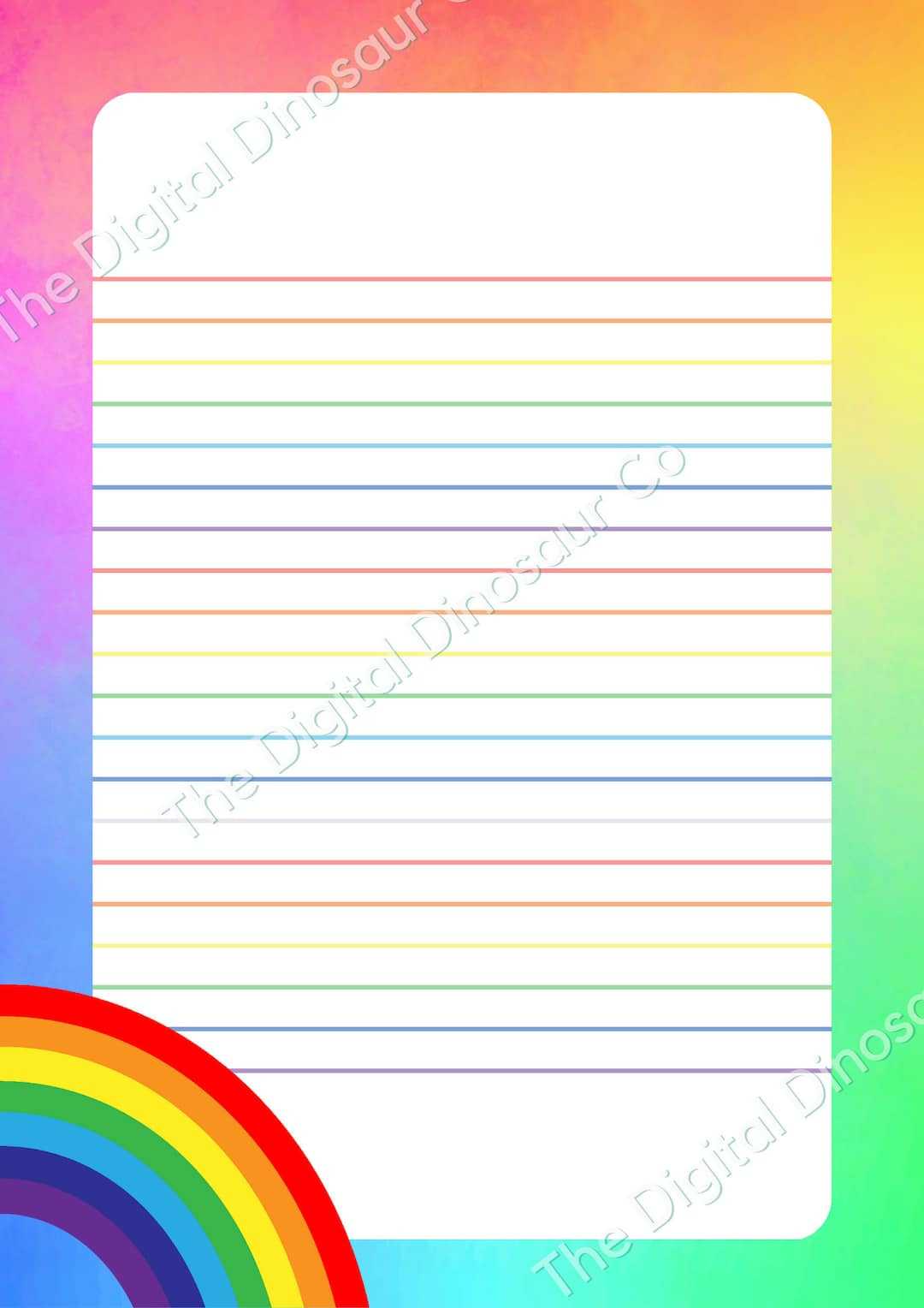 Rainbow Writing Paper, Lined Paper, Colourful Note Paper, Rainbow with regard to Rainbow Printable Paper