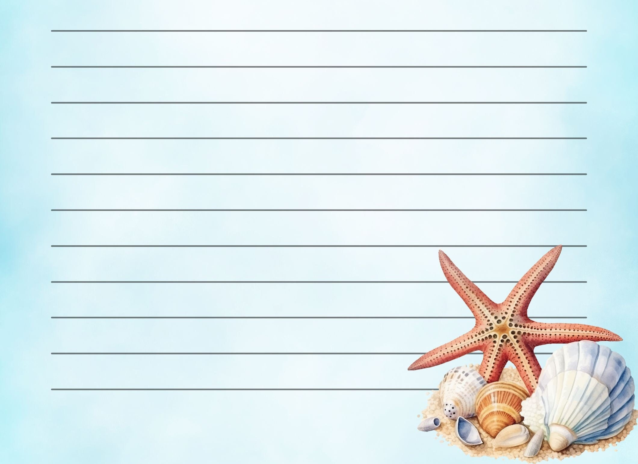 Sea Shell Ocean Printable Stationery Watercolor Stationary Summer throughout Beach Themed Printable Paper