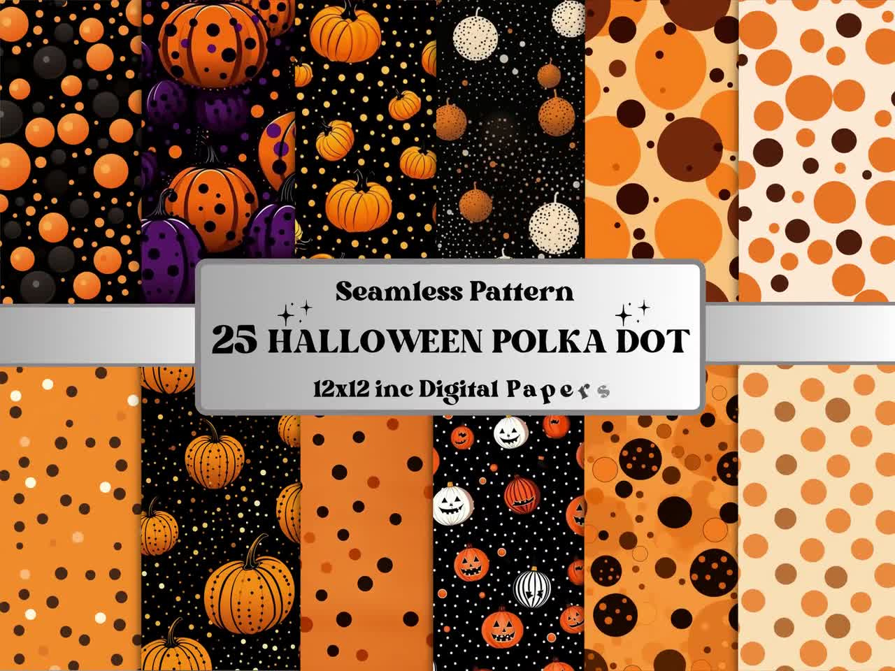 Seamless Halloween Polka Dot Digital Paper Pack, Fall Polka Dots Seamless Pattern, Halloween Geometric Textures Background, Scrapbook Papers for Polka Dot Printable Paper