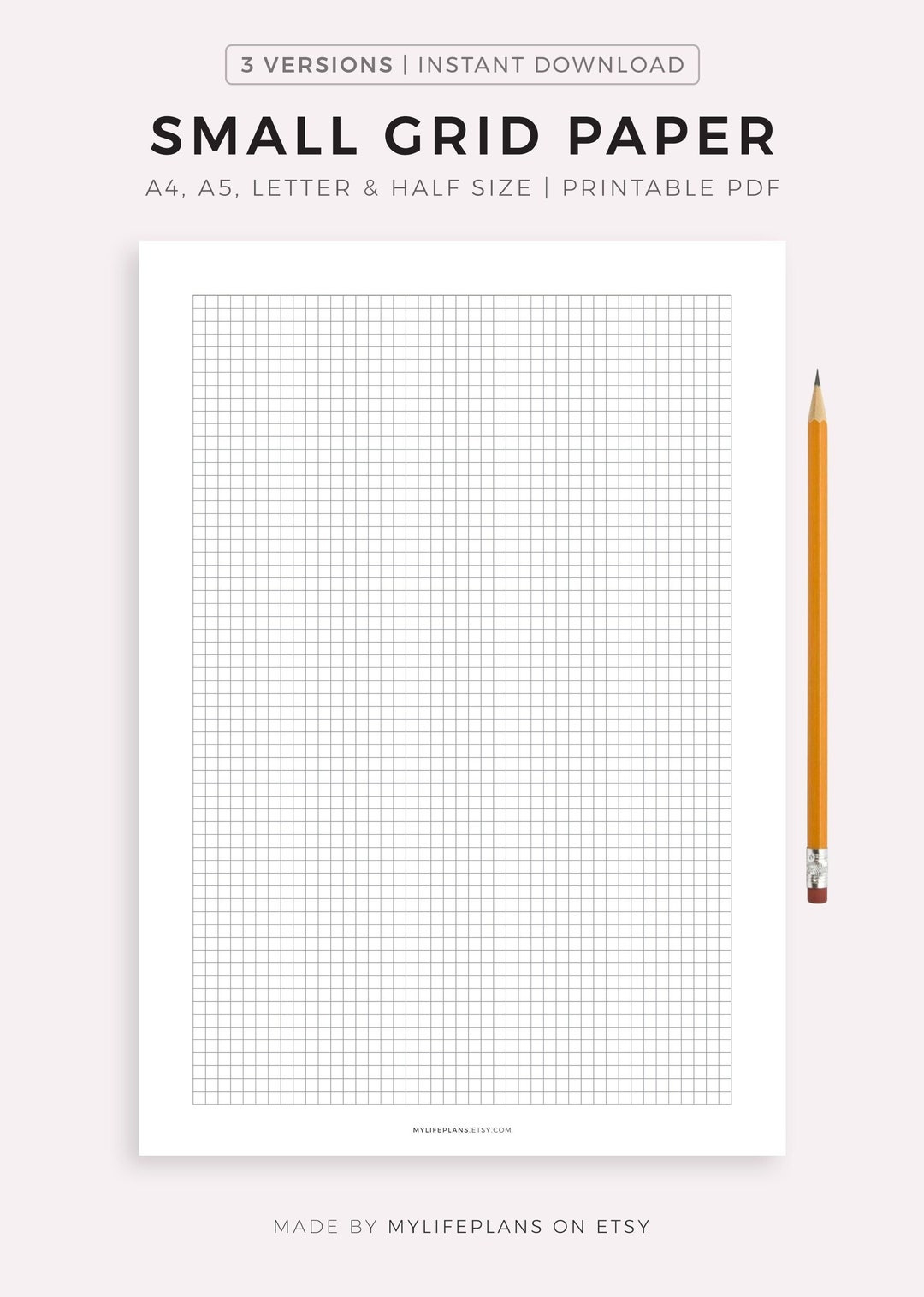 Small Grid Paper Printable, Squared Paper, Planner Inserts, A4/A5/Letter/Half Size, Instant Download Pdf - Etsy intended for Printable Small Graph Paper