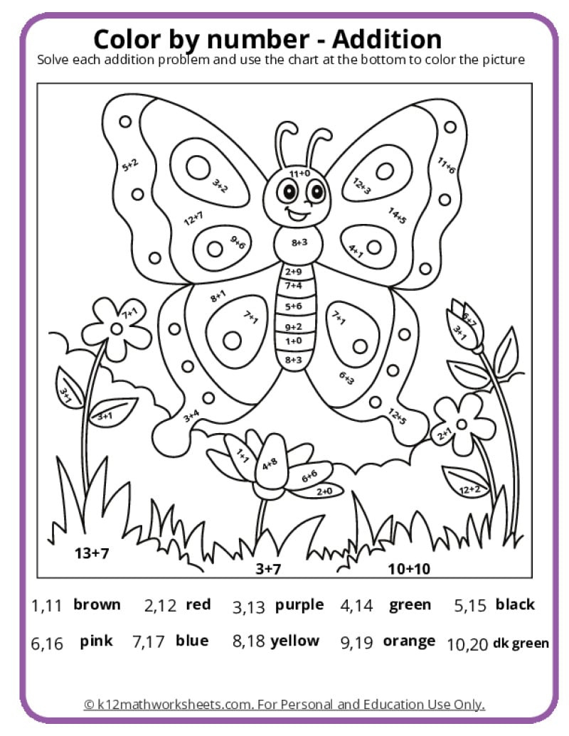 Spring Colornumber Pages - K12 Math Worksheets regarding Color By Number Printable Paper