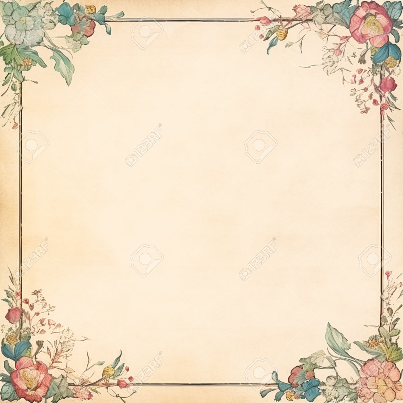 Square Blank Vintage Floral Paper Background For Printable Digital in Floral Printable Paper