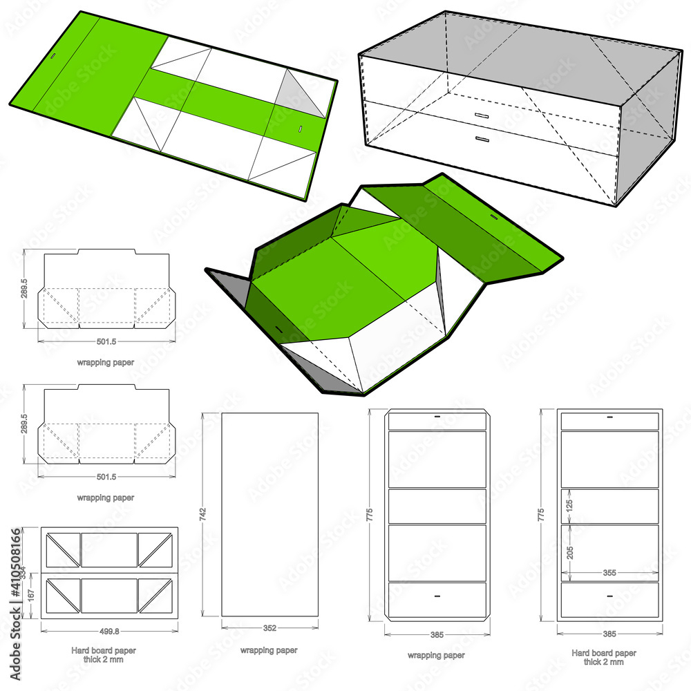 Stock-Vektorgrafik „Foldable Rigid Box Template. Hard Board Paper intended for Printable Paper Boxes Patterns