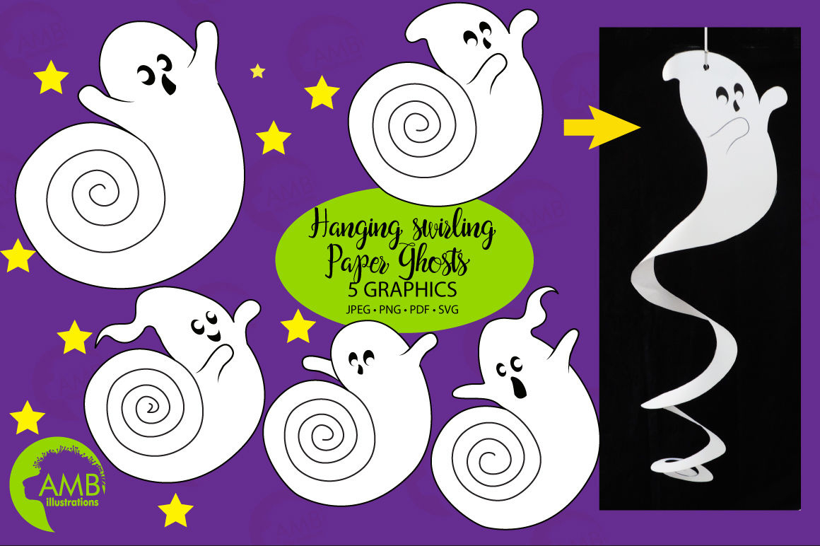 Swirling Paper Ghosts Cutout, Printable, Craft Amb-2259 in Printable Paper Ghost