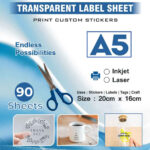 Tequiero Inkjet Transparent Sticker Paper (Clear Glossy) A5 Size Regarding Clear Printable Sticker Paper Near Me