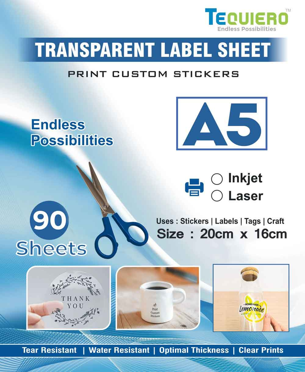 Tequiero Inkjet Transparent Sticker Paper (Clear Glossy) A5 Size regarding Clear Printable Sticker Paper Near Me