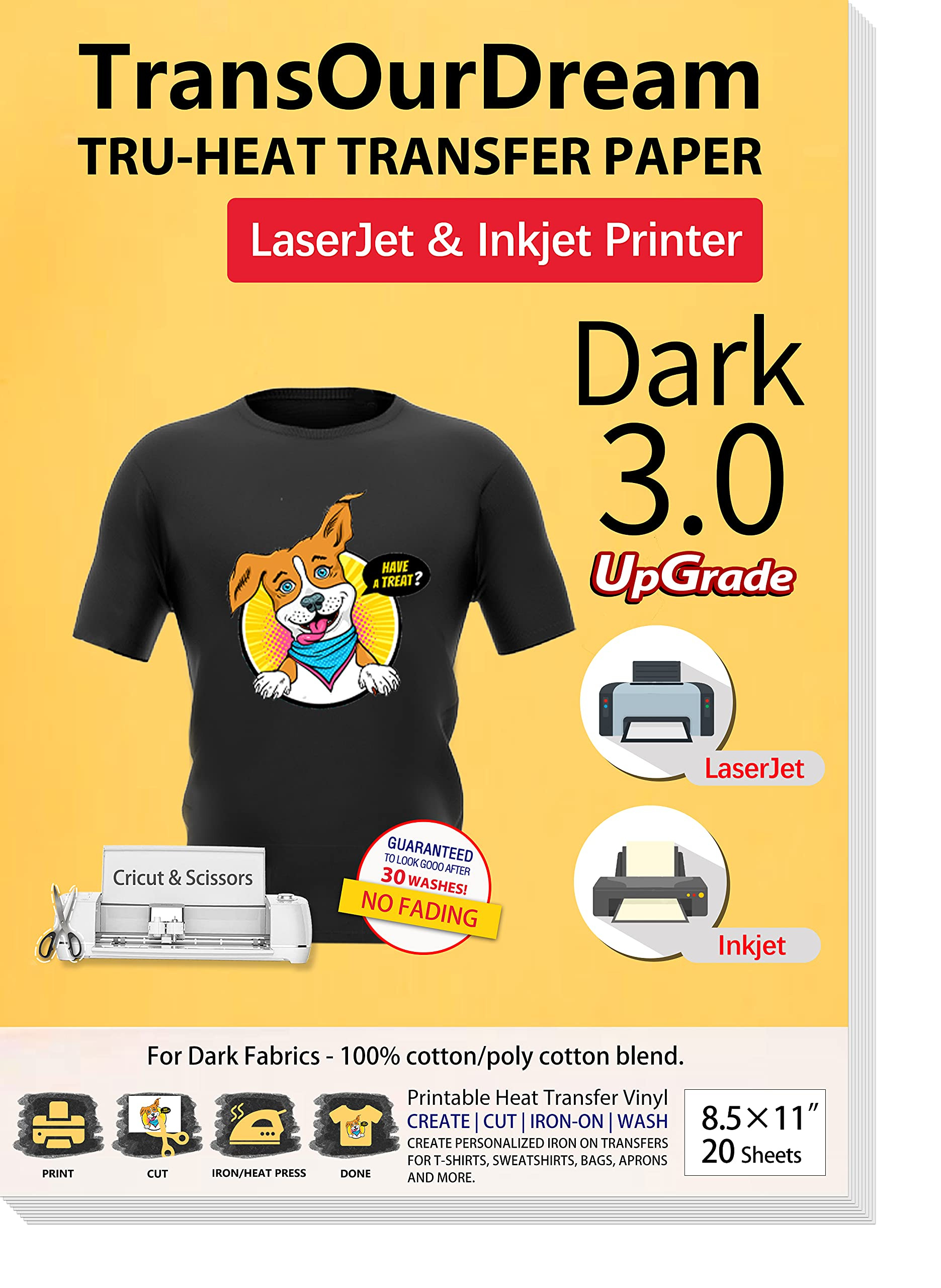Transourdream Iron On Heat Transfer Paper For Dark T Shirts - 20 within Printable Paper Iron On