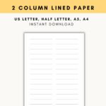 Two Column Lined Paper, Printable Two Column Lined Paper, Journal With Regard To Two Column Printable Paper