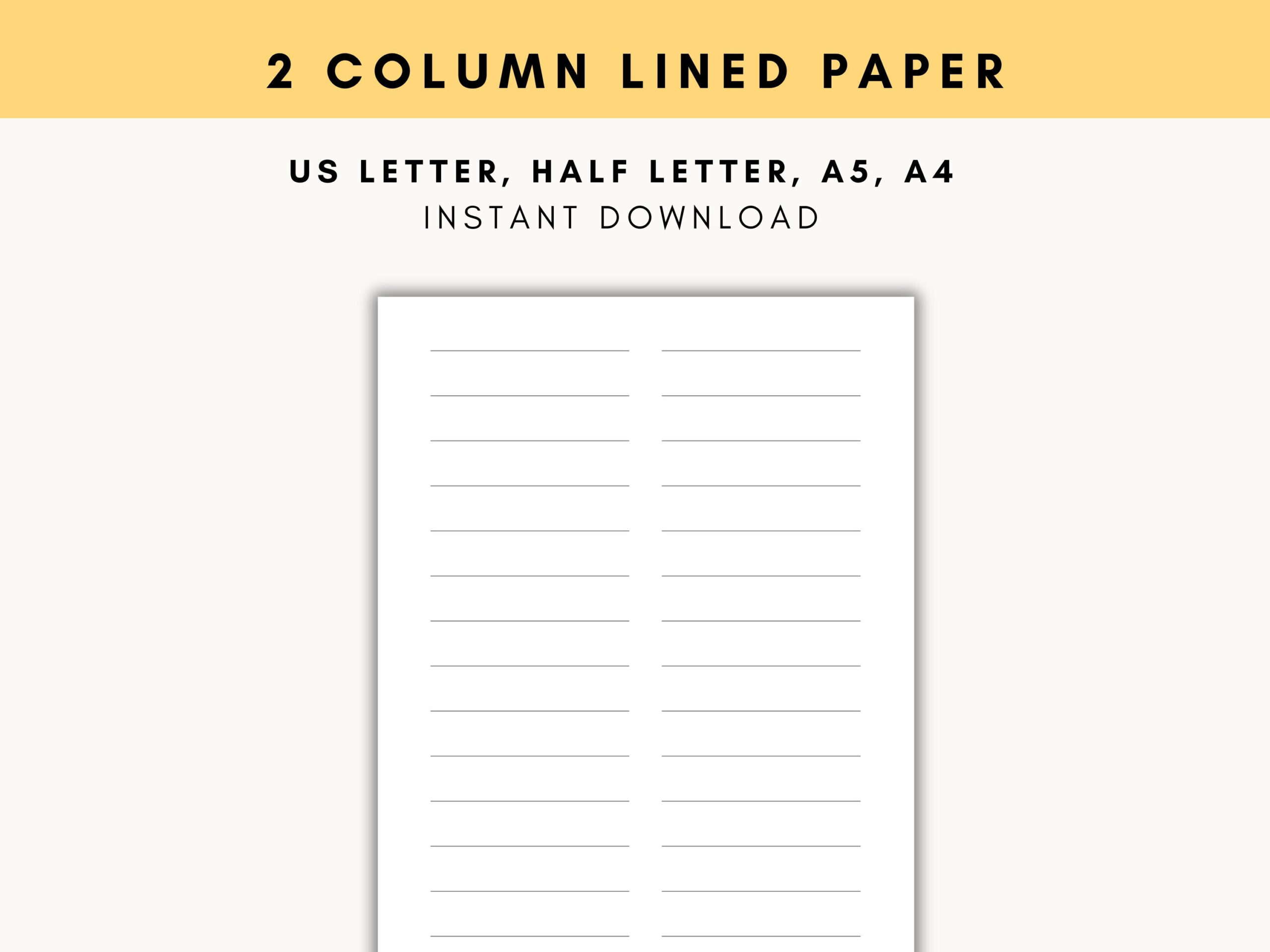 Two Column Lined Paper, Printable Two Column Lined Paper, Journal with regard to Two Column Printable Paper