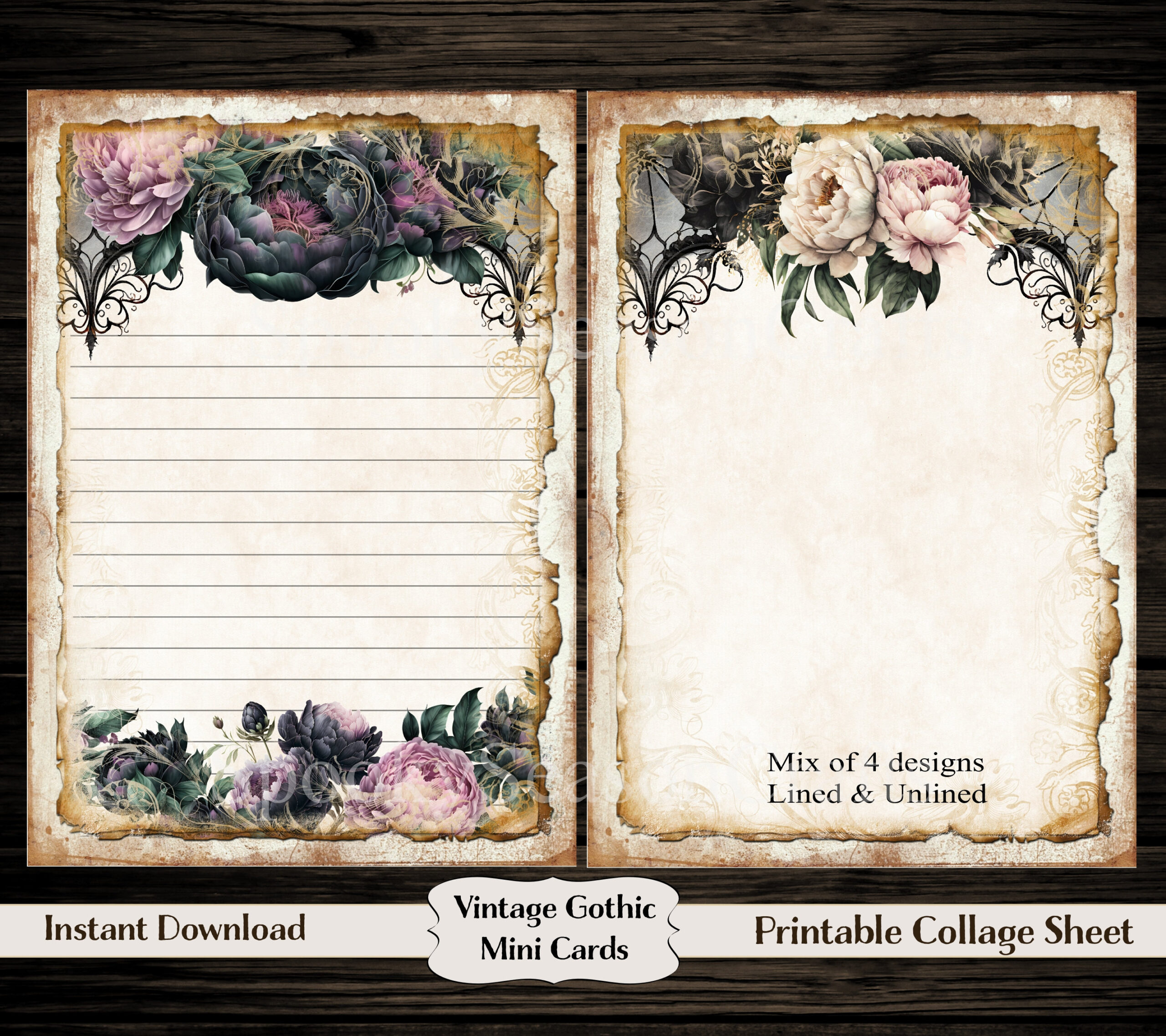 Vintage Gothic Floral Stationary Papers, Letter Writing Paper throughout Vintage Printable Paper